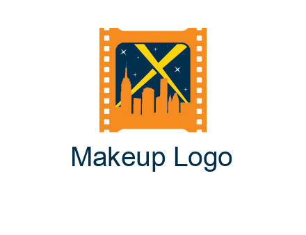 city skyline inside the film reel with spot lights logo