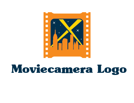 city skyline inside the film reel with spot lights logo