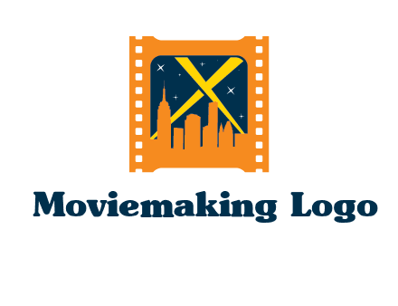 city skyline inside the film reel with spot lights logo