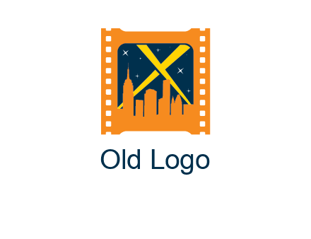 city skyline inside the film reel with spot lights logo