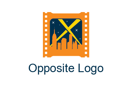city skyline inside the film reel with spot lights logo