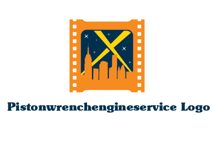 city skyline inside the film reel with spot lights logo