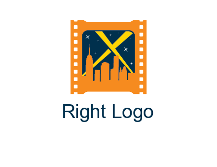 city skyline inside the film reel with spot lights logo