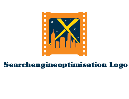 city skyline inside the film reel with spot lights logo