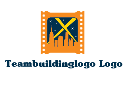 city skyline inside the film reel with spot lights logo