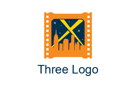 city skyline inside the film reel with spot lights logo