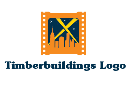 city skyline inside the film reel with spot lights logo