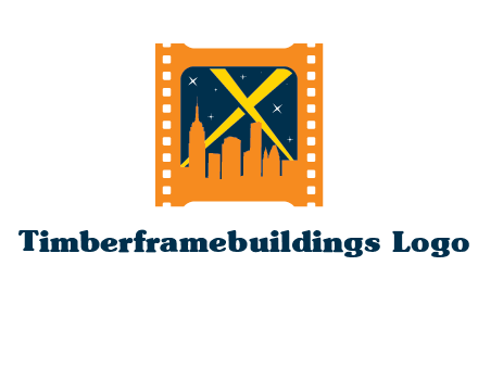 city skyline inside the film reel with spot lights logo