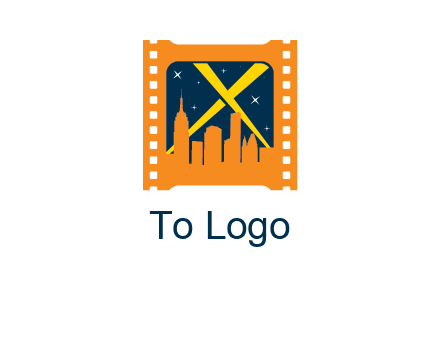 city skyline inside the film reel with spot lights logo