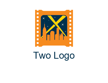 city skyline inside the film reel with spot lights logo