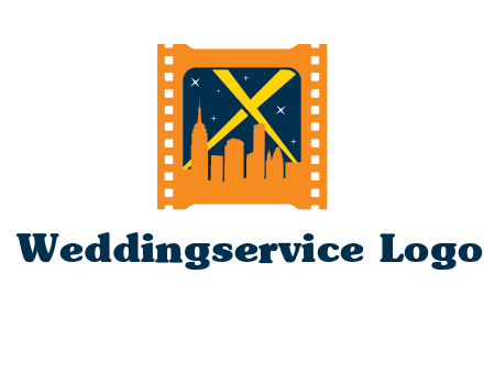 city skyline inside the film reel with spot lights logo