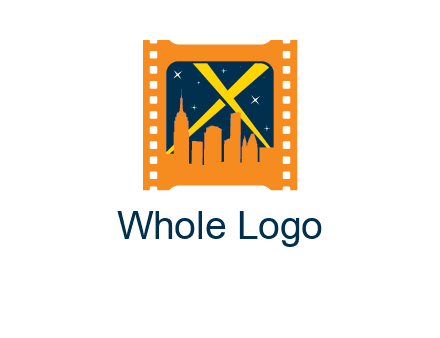 city skyline inside the film reel with spot lights logo