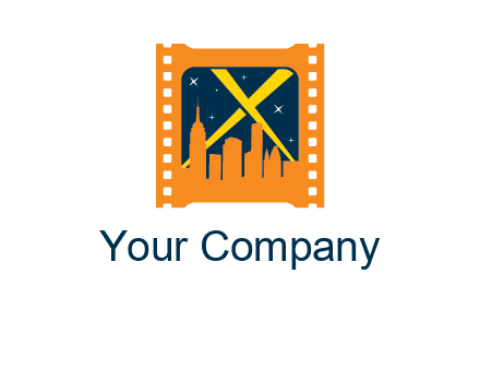 city skyline inside the film reel with spot lights logo
