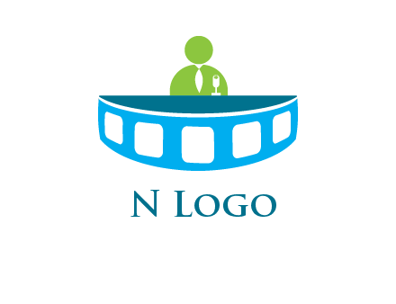 abstract person behind the film reel table logo