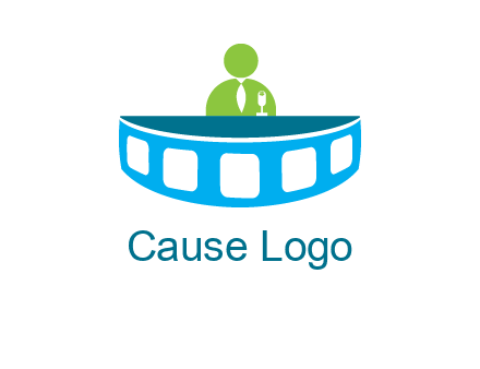 abstract person behind the film reel table logo