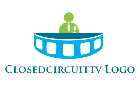 abstract person behind the film reel table logo