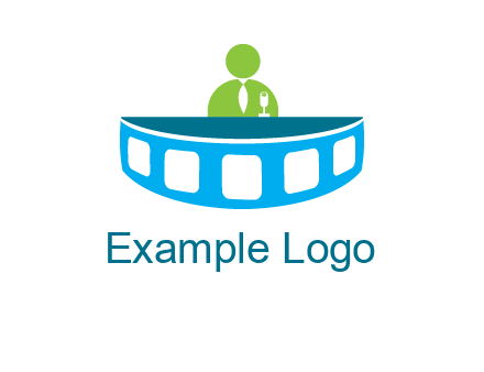 abstract person behind the film reel table logo
