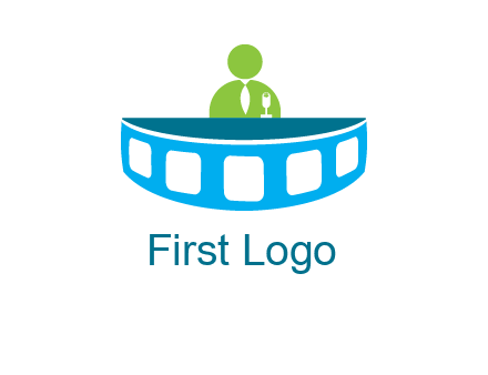 abstract person behind the film reel table logo