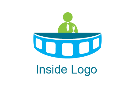 abstract person behind the film reel table logo