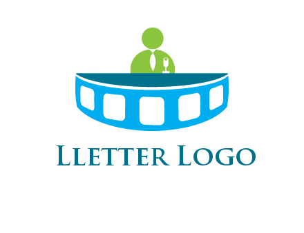 abstract person behind the film reel table logo