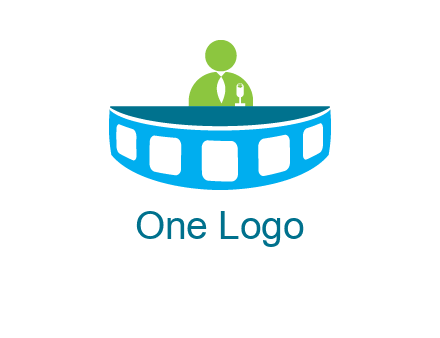 abstract person behind the film reel table logo