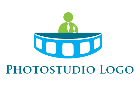 abstract person behind the film reel table logo