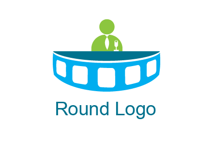 abstract person behind the film reel table logo