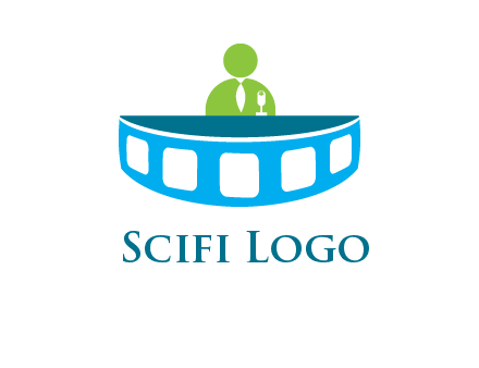 abstract person behind the film reel table logo