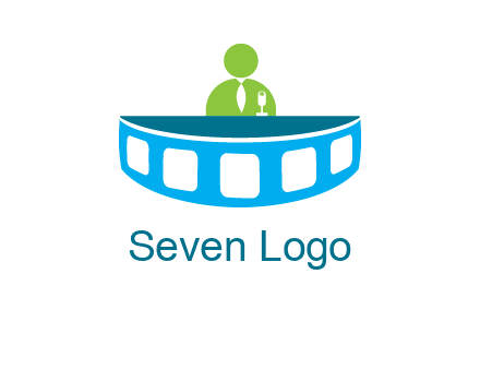 abstract person behind the film reel table logo