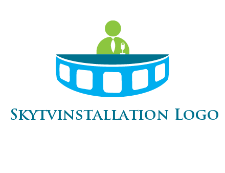 abstract person behind the film reel table logo