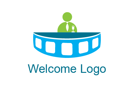 abstract person behind the film reel table logo