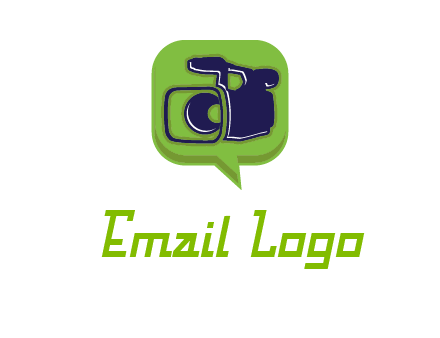 movie camera inside speech bubble logo