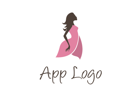 silhouette glamour girl wearing shoulder less dress logo