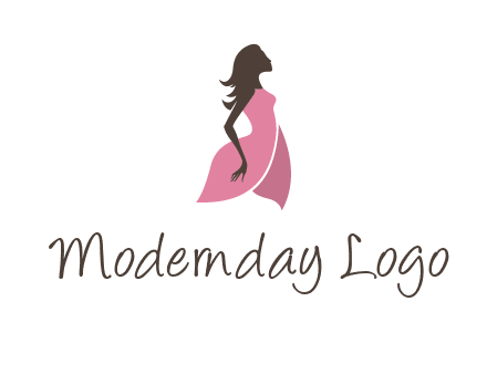 silhouette glamour girl wearing shoulder less dress logo