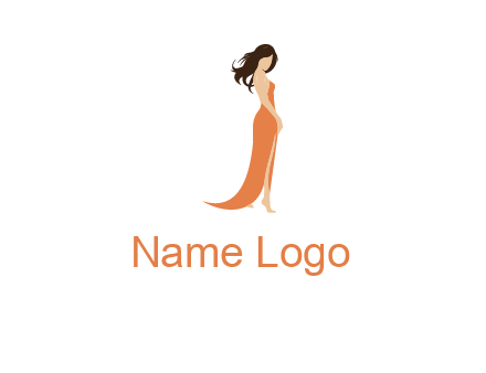 beautiful girl wearing backless dress logo