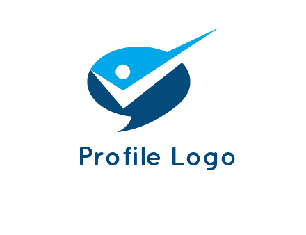 abstract person inside speech bubble with check logo