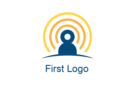 abstract person placed in front of communication circles logo