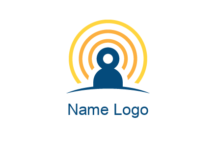 abstract person placed in front of communication circles logo
