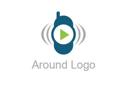 play button inside cell phone with communication signals logo