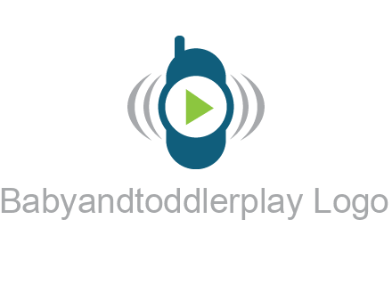 play button inside cell phone with communication signals logo