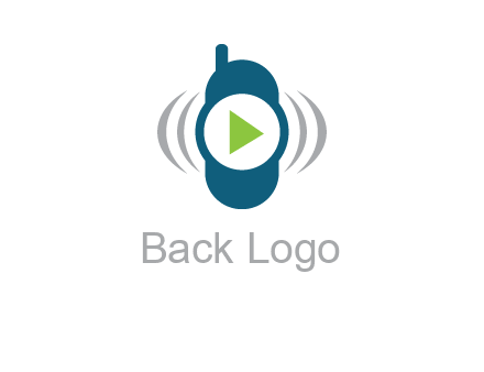play button inside cell phone with communication signals logo