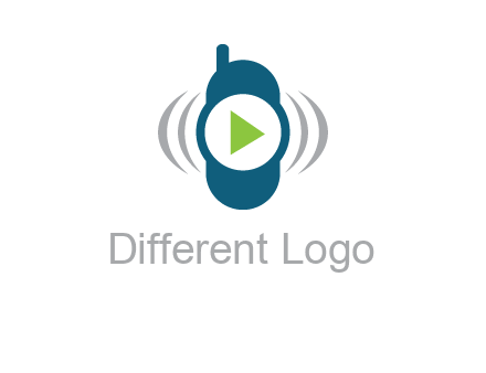 play button inside cell phone with communication signals logo