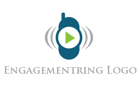 play button inside cell phone with communication signals logo