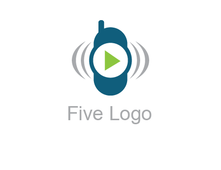 play button inside cell phone with communication signals logo
