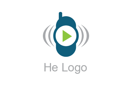 play button inside cell phone with communication signals logo