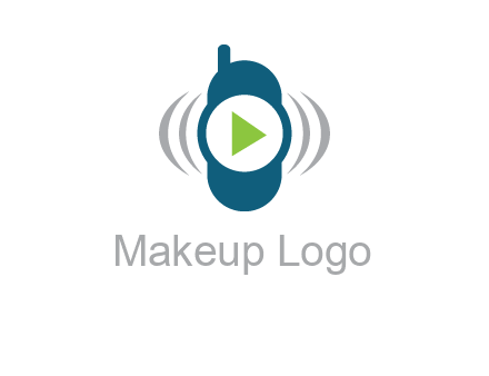 play button inside cell phone with communication signals logo