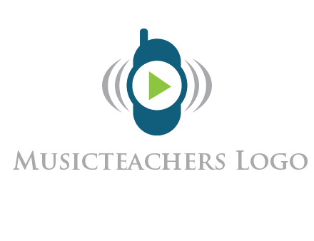 play button inside cell phone with communication signals logo