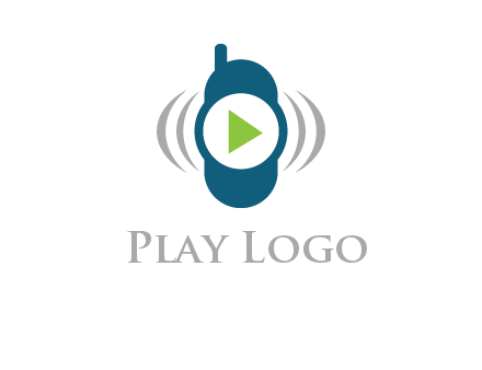 play button inside cell phone with communication signals logo