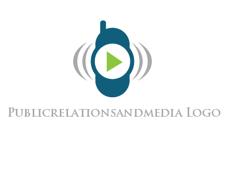 play button inside cell phone with communication signals logo