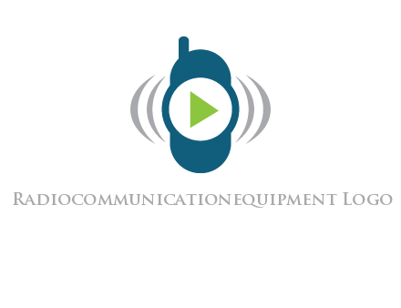 play button inside cell phone with communication signals logo